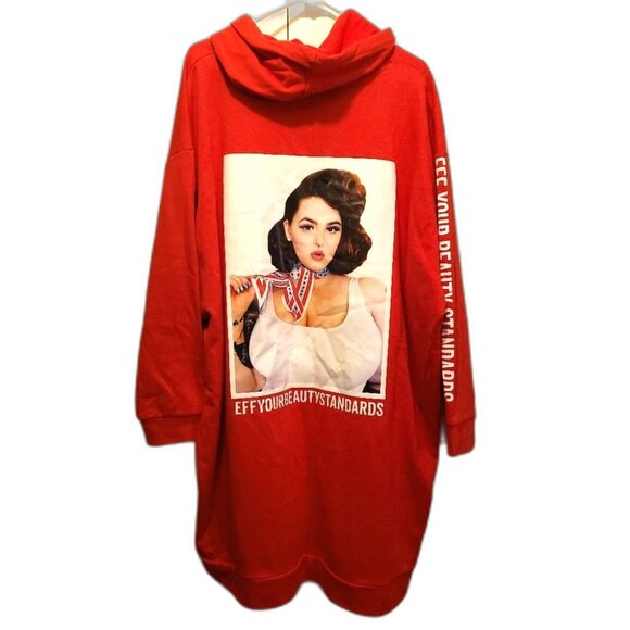 Fashion To Figure x Tess Holiday NWT Women's 3X EYBS Red Graphic Hoodie Dress - Picture 5 of 10